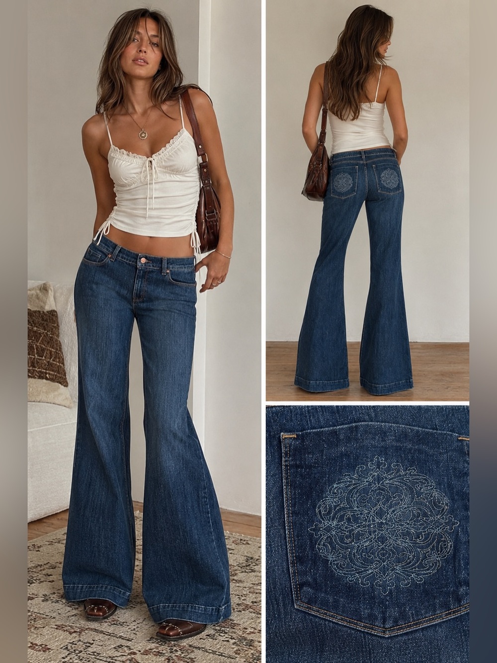 THE LIMITED Embroidered Wide Leg Flare Jeans Women’s Size 12 Y2K Boho